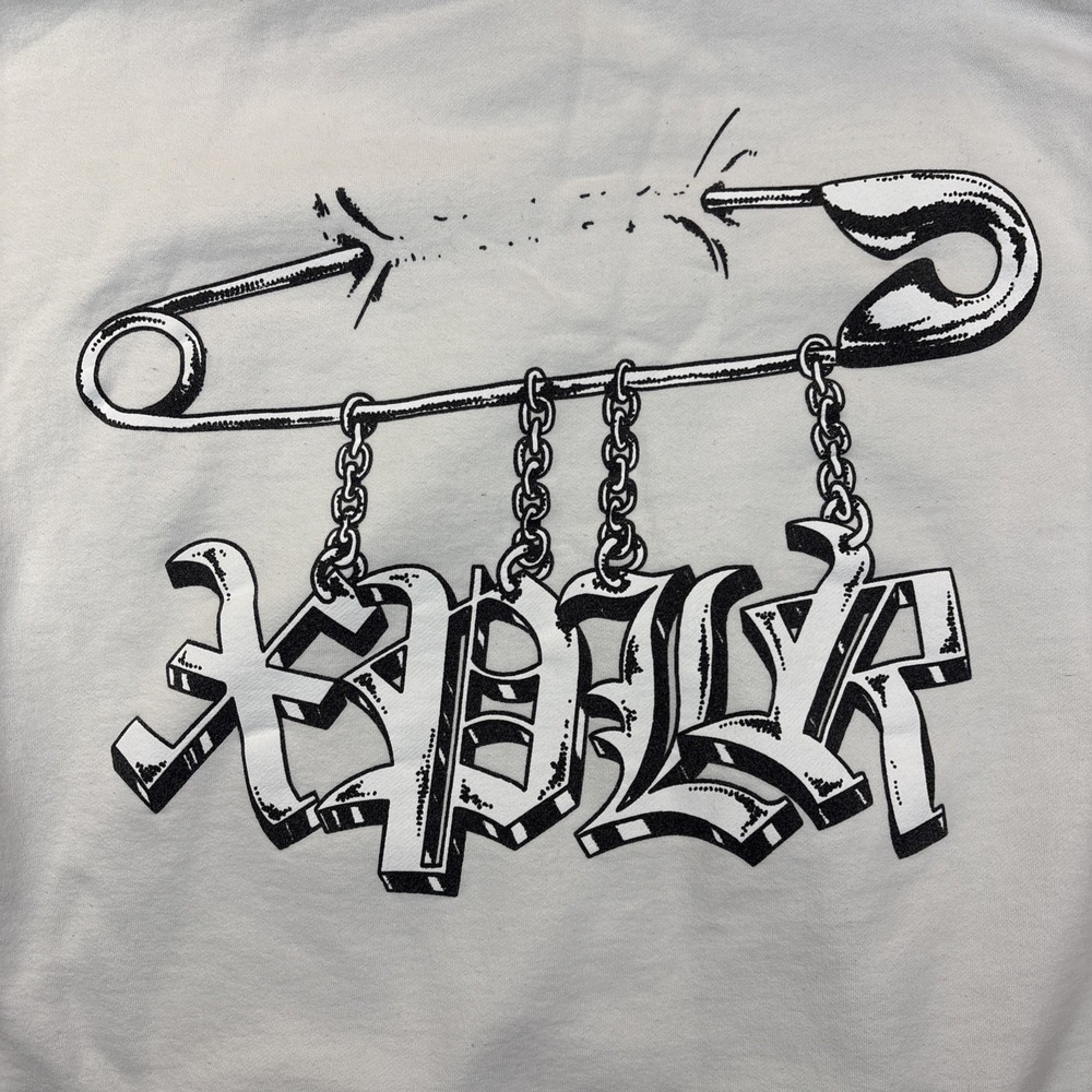 XPLR Unisex Safety Pin Design Hoodie Size L White Logo